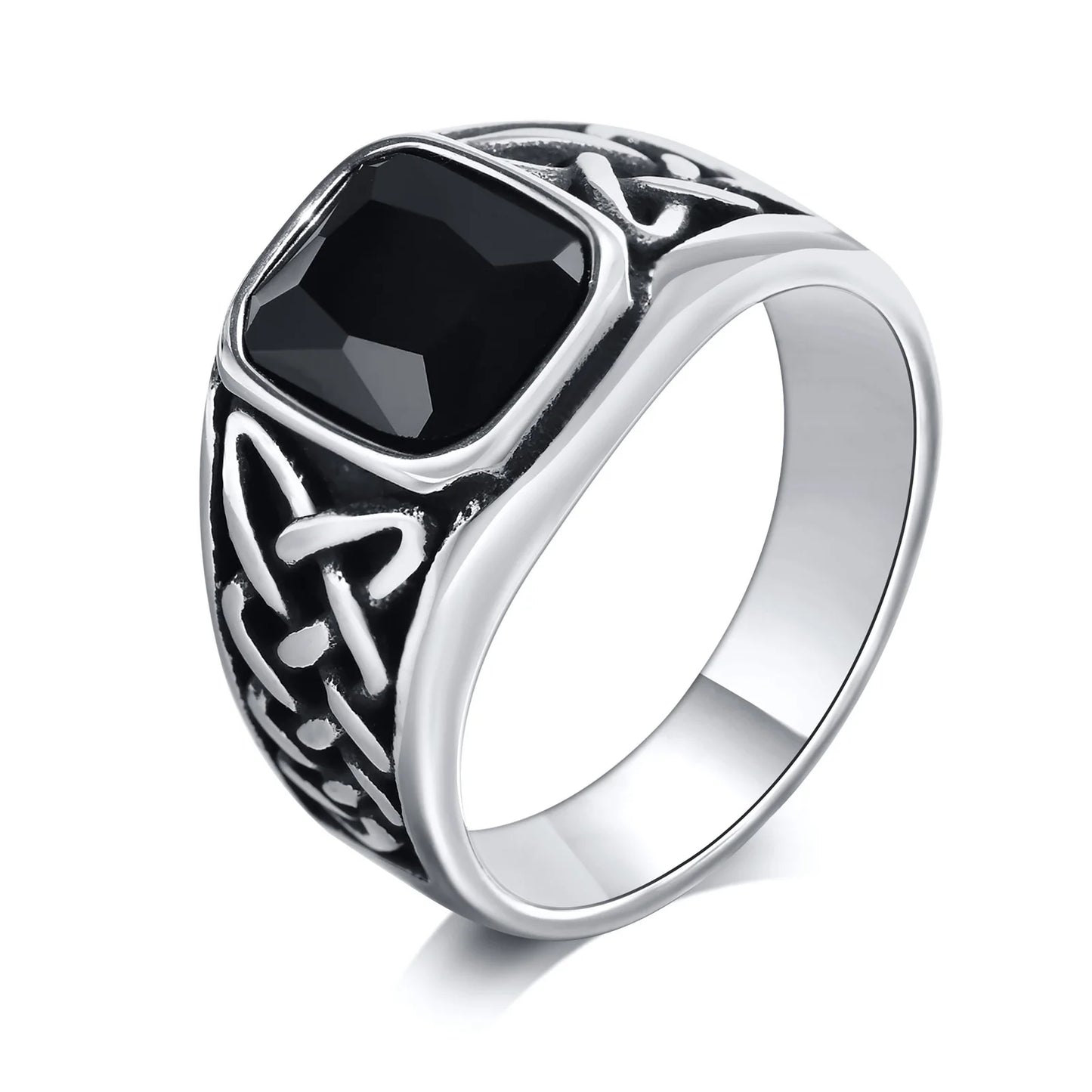 Geometric square stone signet ring