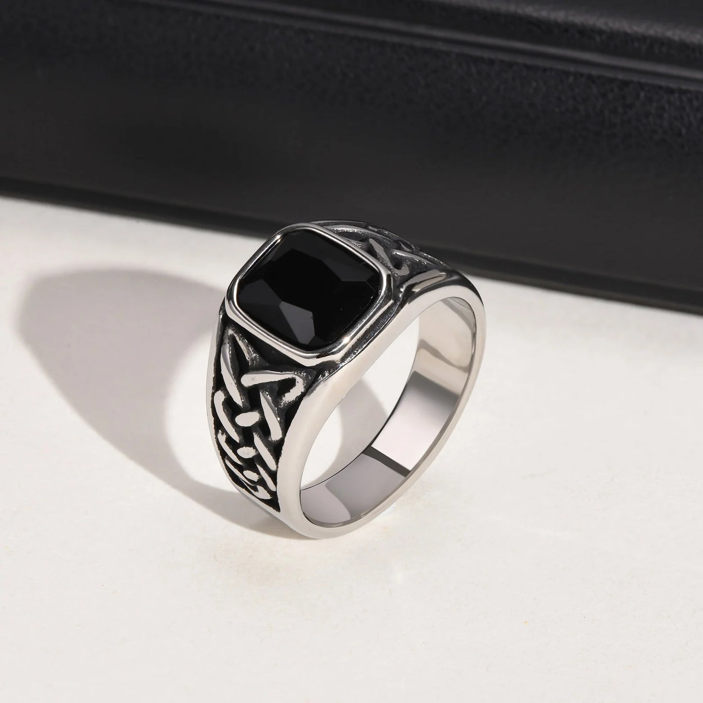 Geometric square stone signet ring